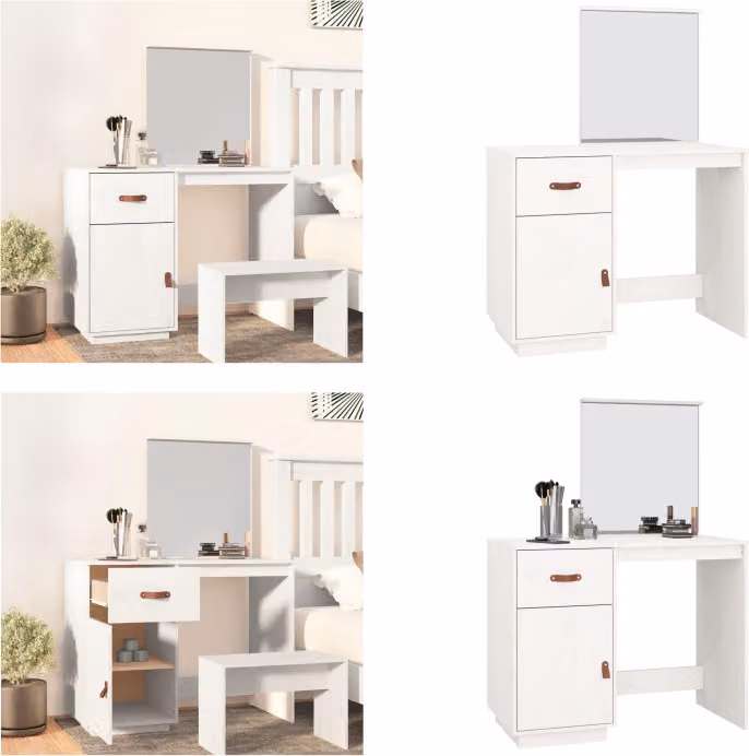 vidaXL Tavolino da toilette bianco 95x50x134 cm in legno di pino massiccio - Tavolino da toilette - Tavolino da trucco - Tavolino per cosmetici - Tavolino da toilette