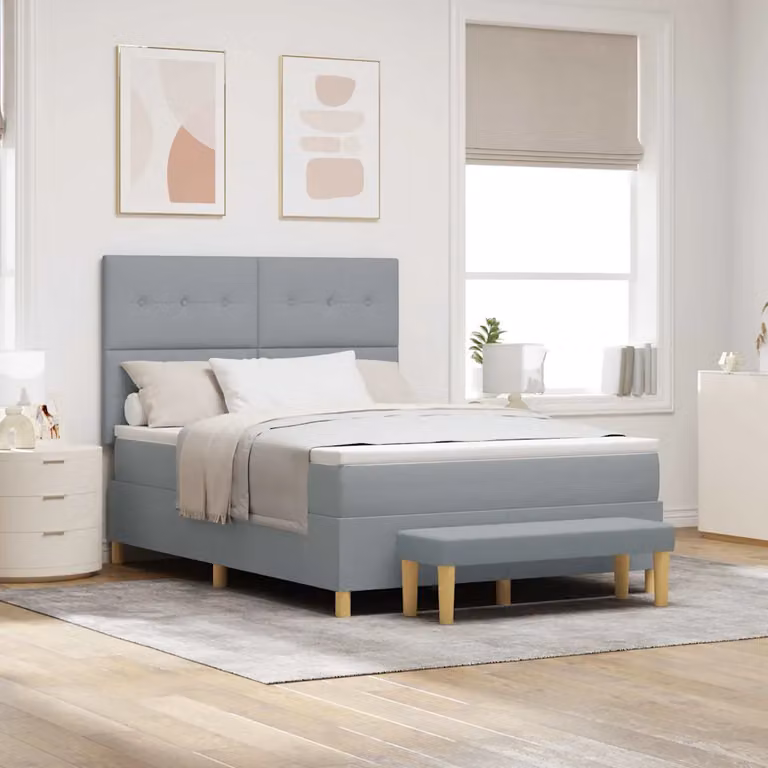 Letto a molle con materasso vidaXL in tessuto grigio, L/P/H: 140 x 190 x 128 cm