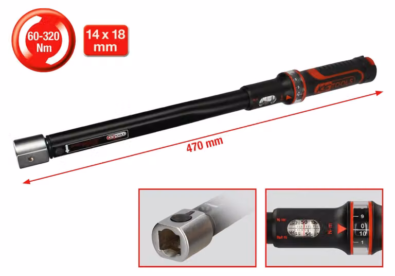 KS TOOLS 14 x 18 mm ERGOTORQUEChiave dinamometrica di precisione ad inserti 60 - 320 Nm - 516.1672