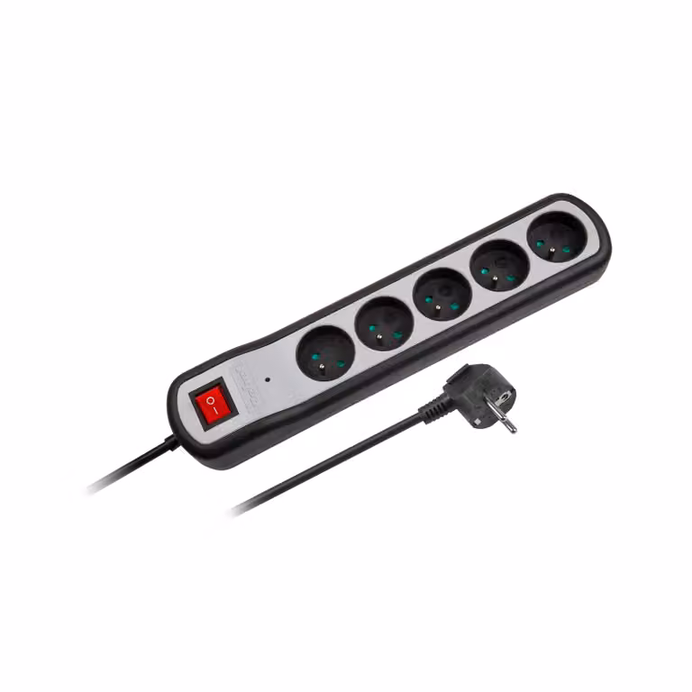 Rebel URZ3063-3W, prolunga con interruttore, 5 prese, 3 metri, colore nero