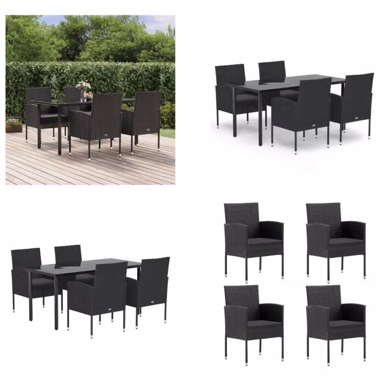 vidaXL Set da pranzo da giardino 5 pezzi con cuscini in poly rattan nero - Set da pranzo da giardino - Set da pranzo da giardino - Set da pranzo da esterno - Set da pranzo da giardino