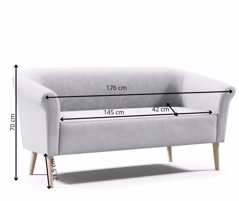 GUTTO, divano scandinavo a tre posti --LILIE--, color grigio chiaro, rivestito in velluto, consegna in 7 giorni. Gambe in legno alto, disponibili in bianco o nero