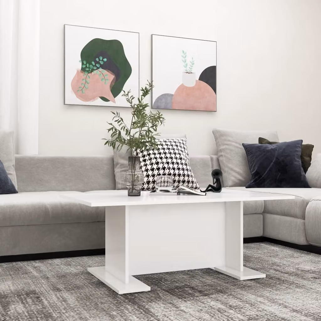 The Living Store Tavolino Bianco 103,5x60x40 cm Materiale a base di legno