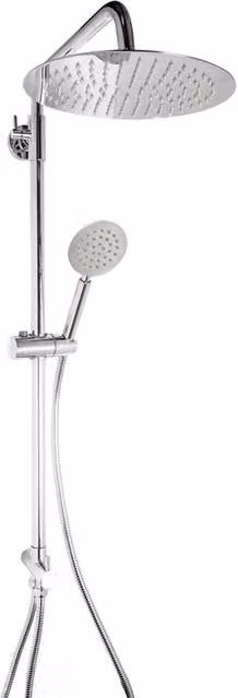 Colonna doccia rigida Poseidon METAFORM in acciaio inox con soffione rain e doccetta, finitura cromata argento