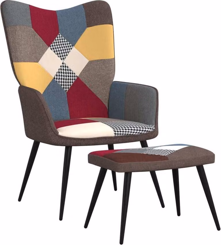 Poltrona Relax con Poggiapiedi in Tessuto Patchwork