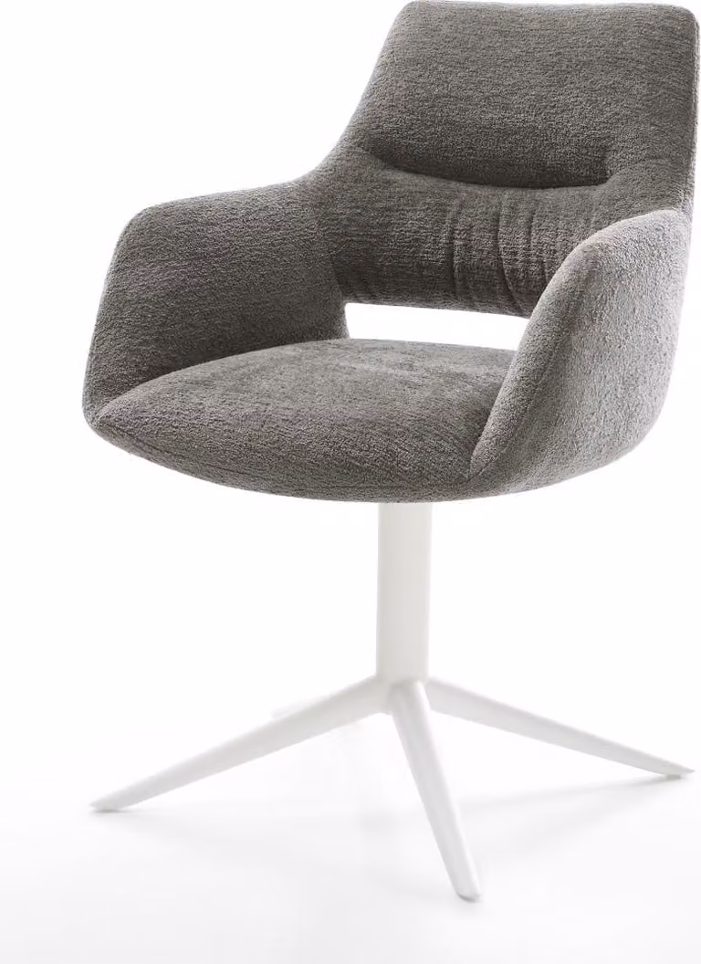DELIFE Sedia girevole Yago-Flex con braccioli Bouclé Soft Schlamm Base a croce bianca Girevole a 360° Funzione oscillante Materasso a molle insacchettate