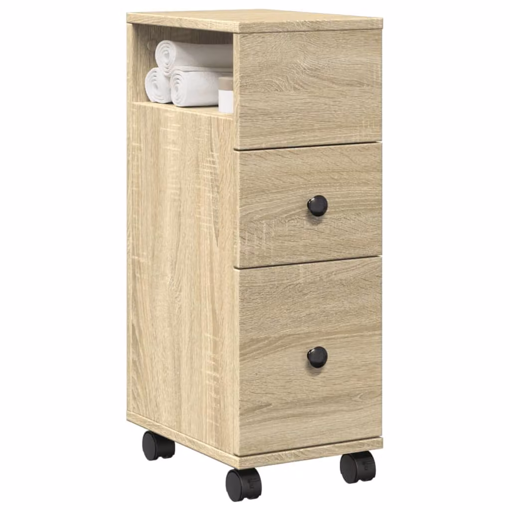 Mobile da bagno stretto con ruote vidaXL in MDF color rovere sonoma marrone L/P/H: 33 x 23 x 65 cm