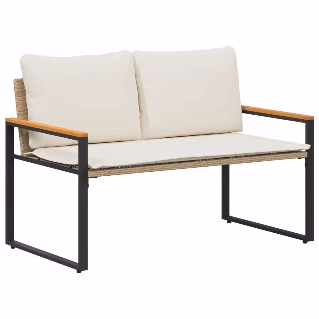 Panchina moderna vidaXL in rattan e legno di acacia con braccioli, colori beige e bianco, L 115 x P 65 x H 72 cm – 2
