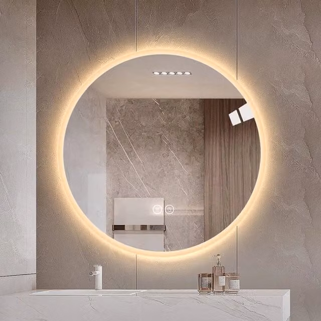 Specchio Bagno LED Rotondo 80 cm da Parete Antiappannamento; Luce Dimmerabile 3 Colori; Vetro 5 mm