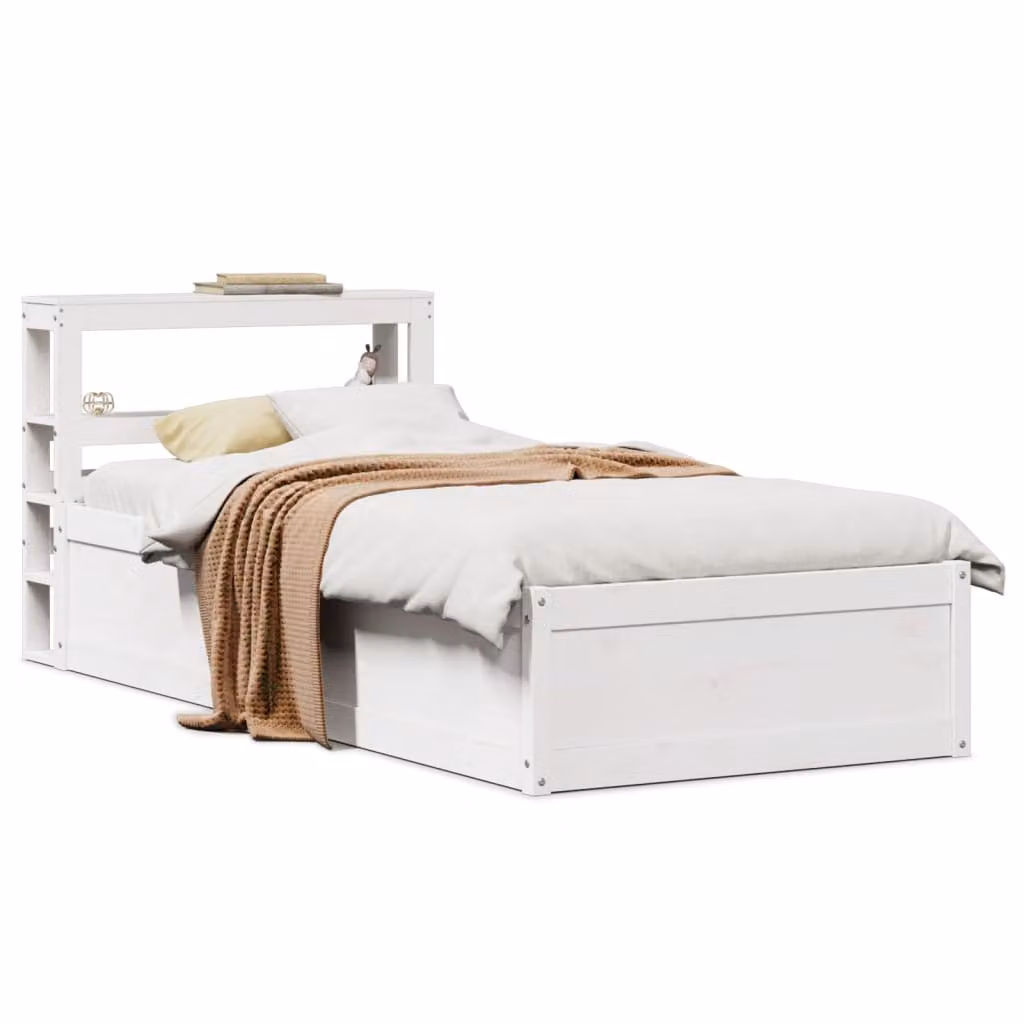 vidaXL Letto con Testiera e Scomparti Laterali in Legno di Pino Bianco Rustico L: 215,5 cm x P: 82,0 cm x H: 81,5 cm