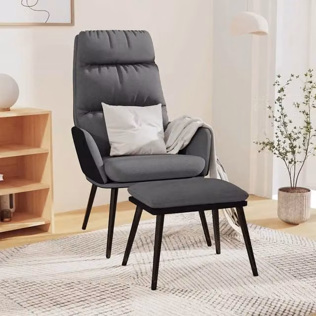 Divano Sedia-Poltrona Relax con Sgabello Grigio Chiaro in Tessuto e Similpelle – 1