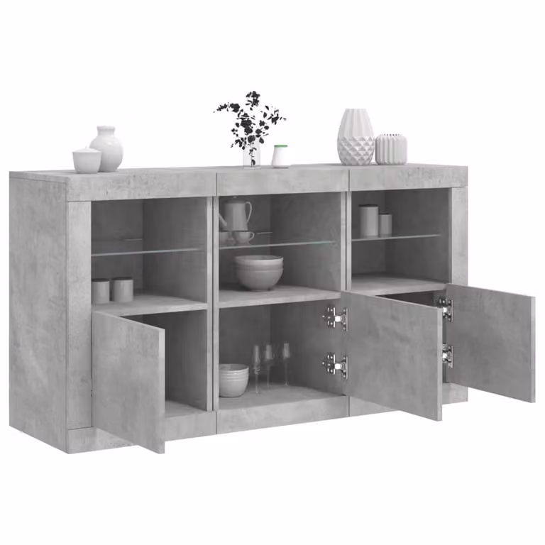 vidaXL Credenza Moderna con Luci LED Grigio Opaco L: 123 cm, P: 37 cm, H: 67 cm
