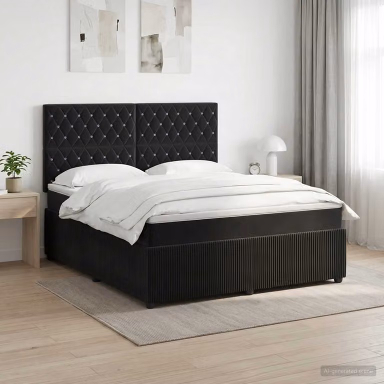 Letto box spring con materasso vidaXL in velluto nero L: 140 cm, P: 190 cm