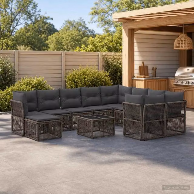 Set Divano da Giardino 11 pz Grigio polyrattan 3434450