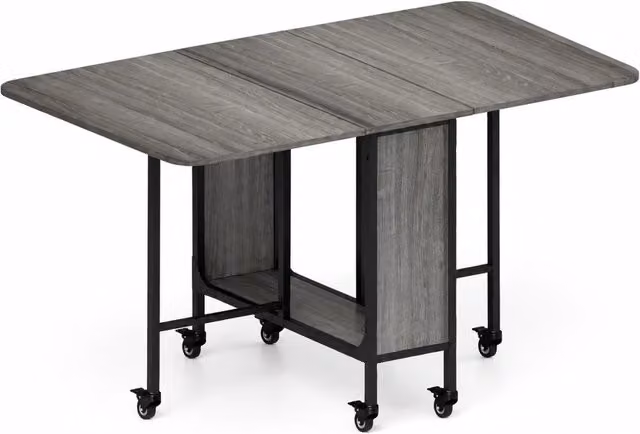 Tavolo da pranzo pieghevole con rotelle e piano allungabile in pannello truciolare grigio