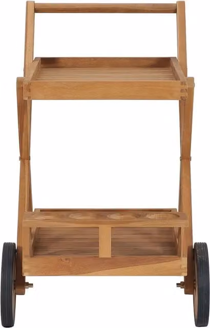 Carrello da Servizio Moderno in Legno Massello di Teak Marrone con Ruote DESIGN IN L 82 cm x P 54 cm x H 83 cm