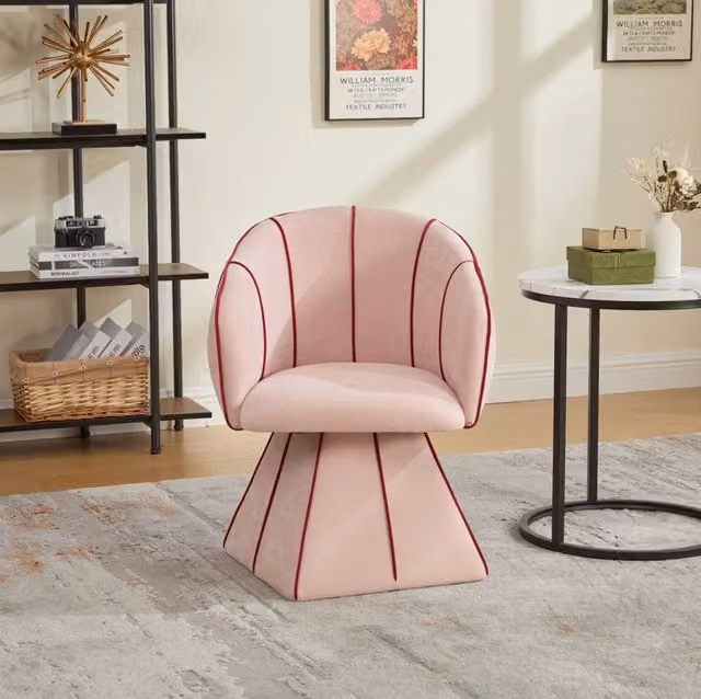 Poltrona girevole 56x54x74,5 cm rosa, schienale alto ergonomico, tessuto ciniglia,