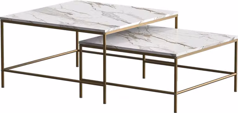 Tavolino da divano Vicco Ramio Bianco/Oro 80 x 80 cm 2 parti, Model 56193