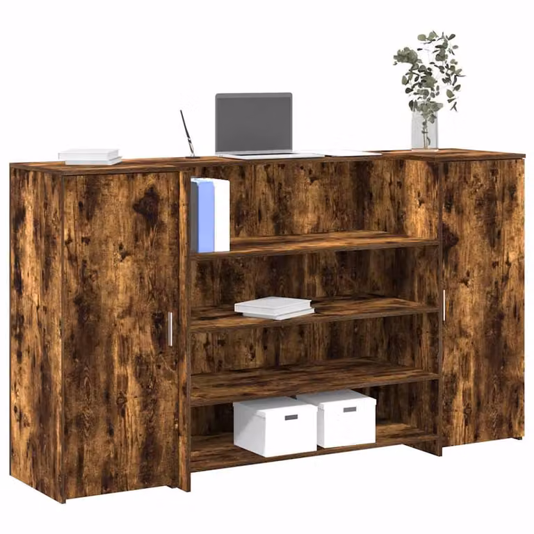 vidaXL Banco Reception Rovere Fumo in Legno Multistrato, L/P/H: 180 x 50 x 103,5 cm