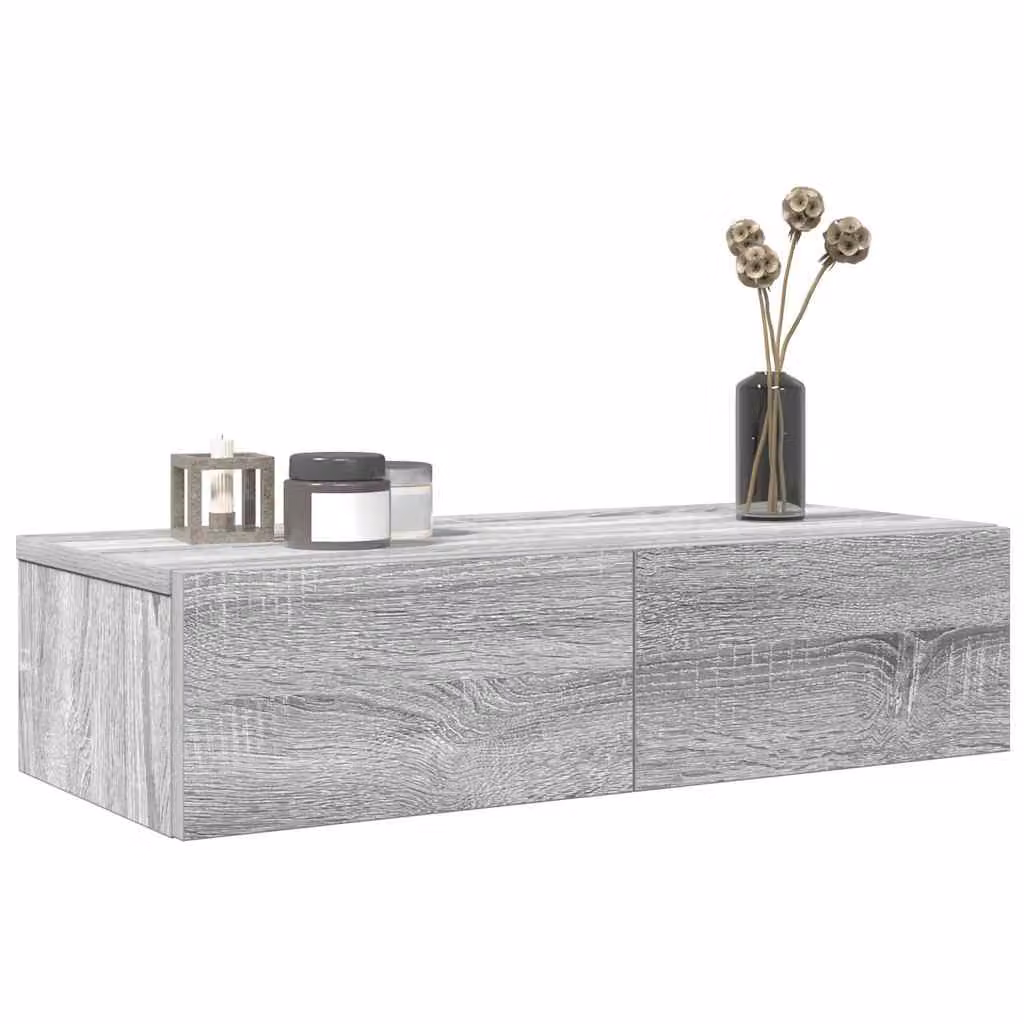 Scaffale a Parete con Cassetti vidaXL Grigio in MDF L: 60 cm, P: 26,5 cm, H: 15 cm