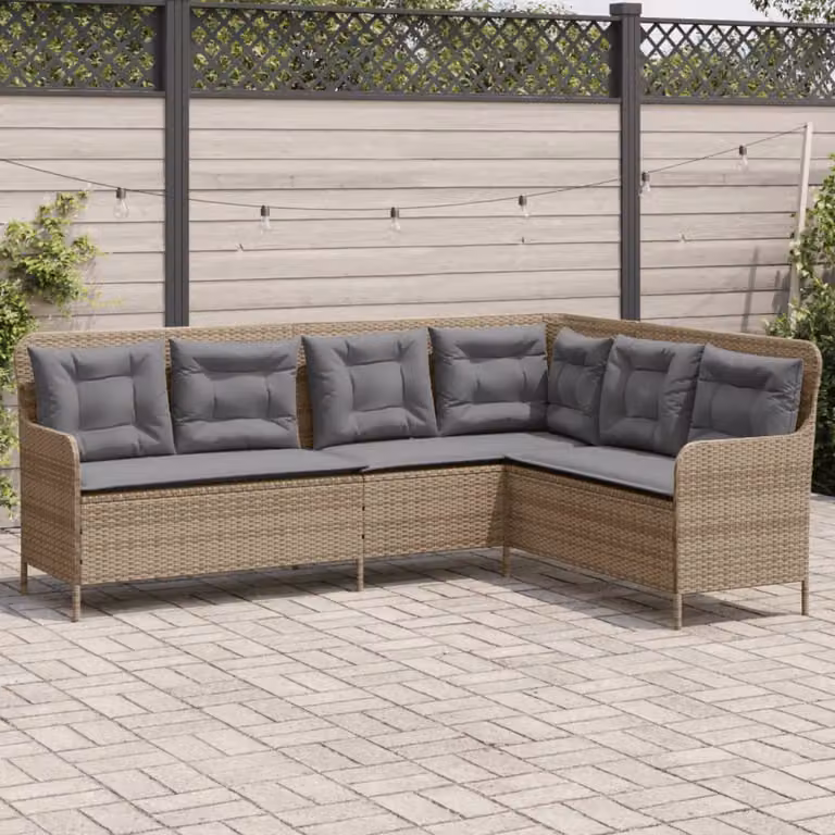 vidaXL Divano da Giardino a L in Polyrattan con Cuscini Beige e Grigio e Struttura in Metallo