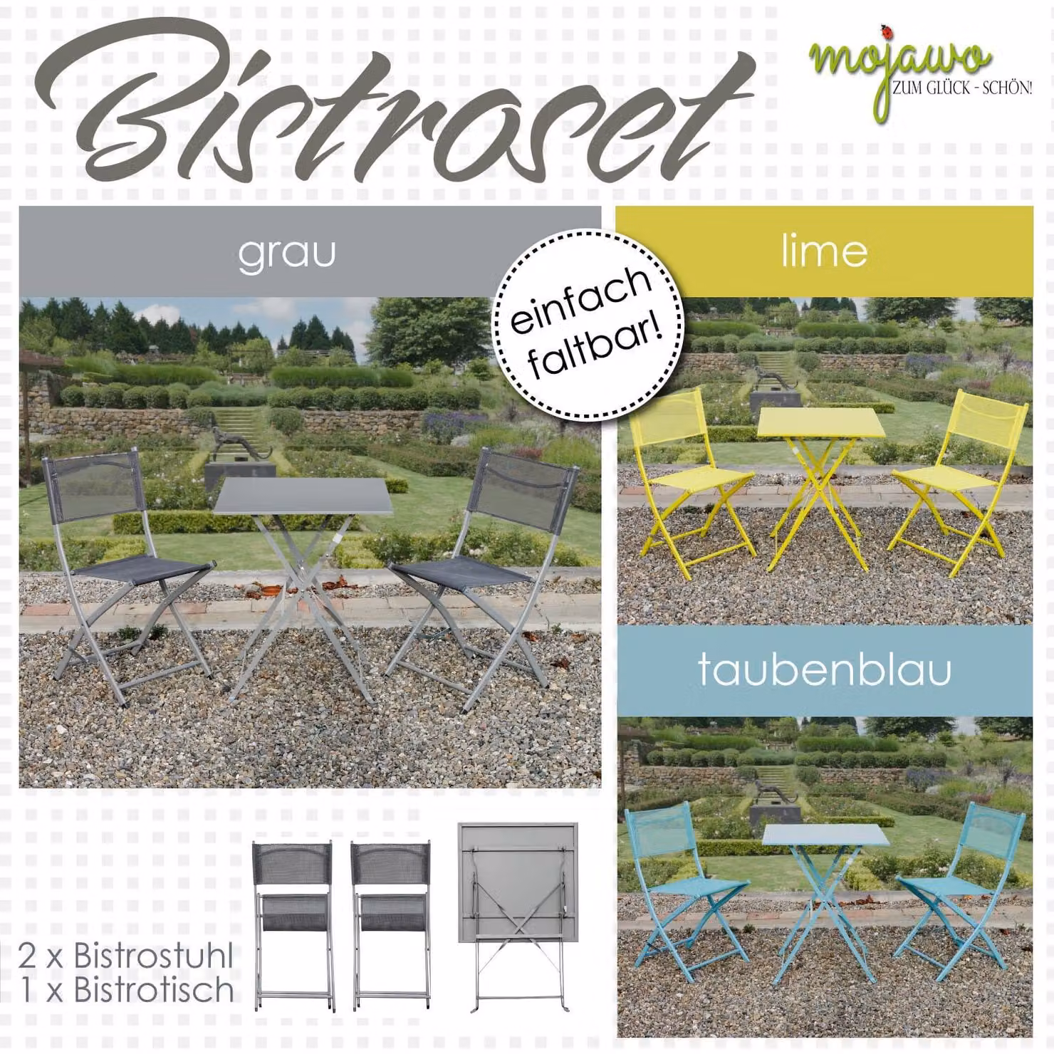 set bistrot da 3 pezzi Set di mobili da giardino mobili da esterno balcone pieghevole selezione di colori
