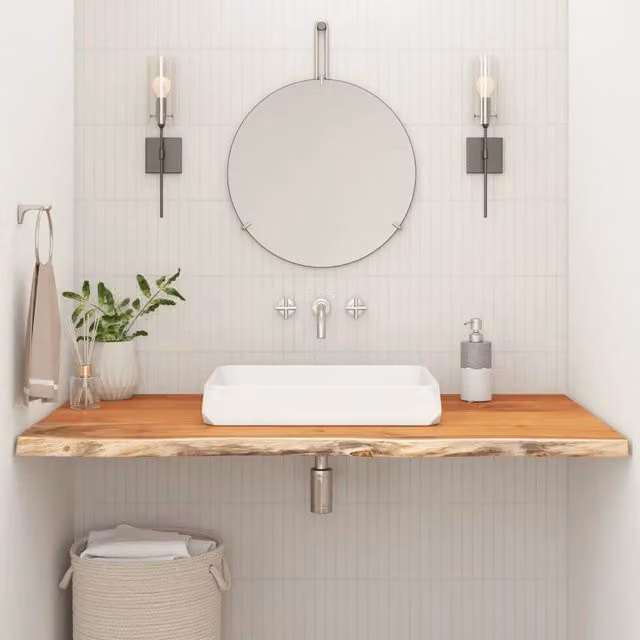 Piano Bagno Rettangolare in Legno Massello di Acacia Marrone vidaXL L/P/H: 100 x 60 x 2,5 cm