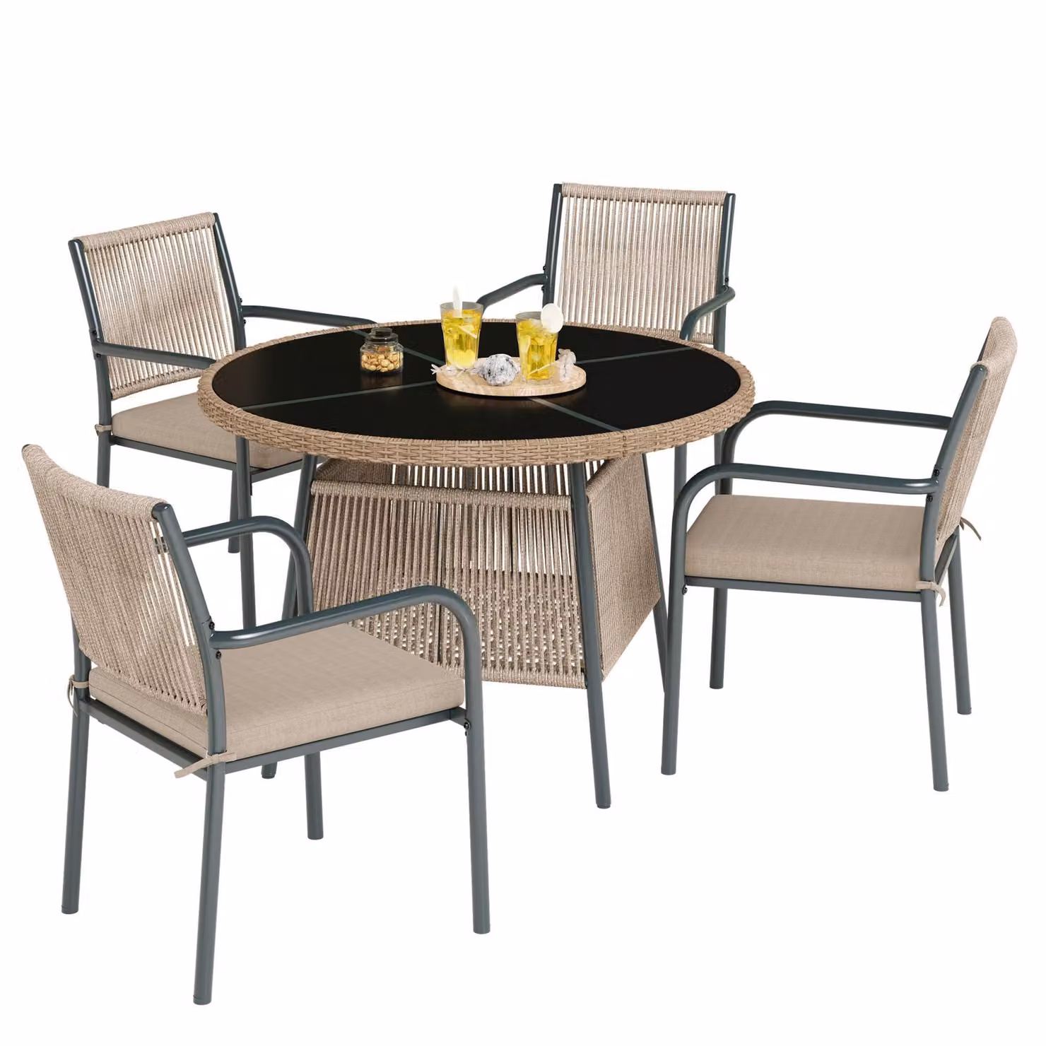 Set da salotto rotondo - 4 poltrone - Metallo - Adatto per terrazza e balcone