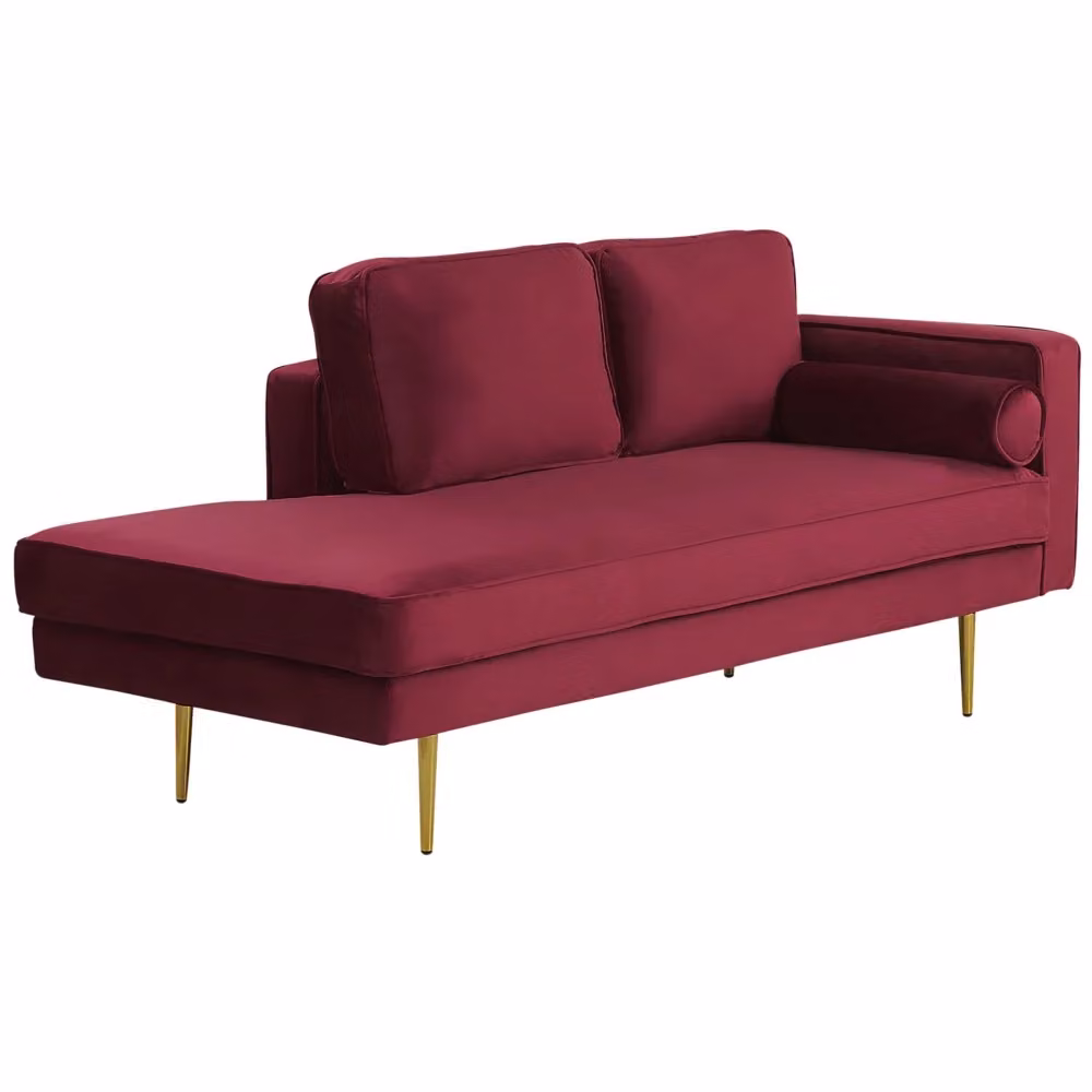 Chaise longue BELIANI in velluto rosso con orientamento a destra, design moderno con gambe in metallo e cuscini inclusi, L/P/H: 350 x 171 x 79 cm – 2