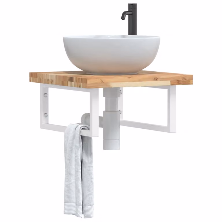 Ripiano a parete per lavabo vidaXL in legno di acacia e metallo, bianco e marrone