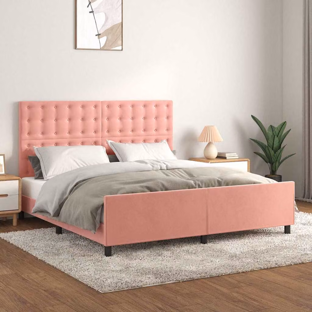 vidaXL Giroletto con Testiera in Velluto Rosa L: 180 cm, P: 200 cm, H: 128 cm – 1