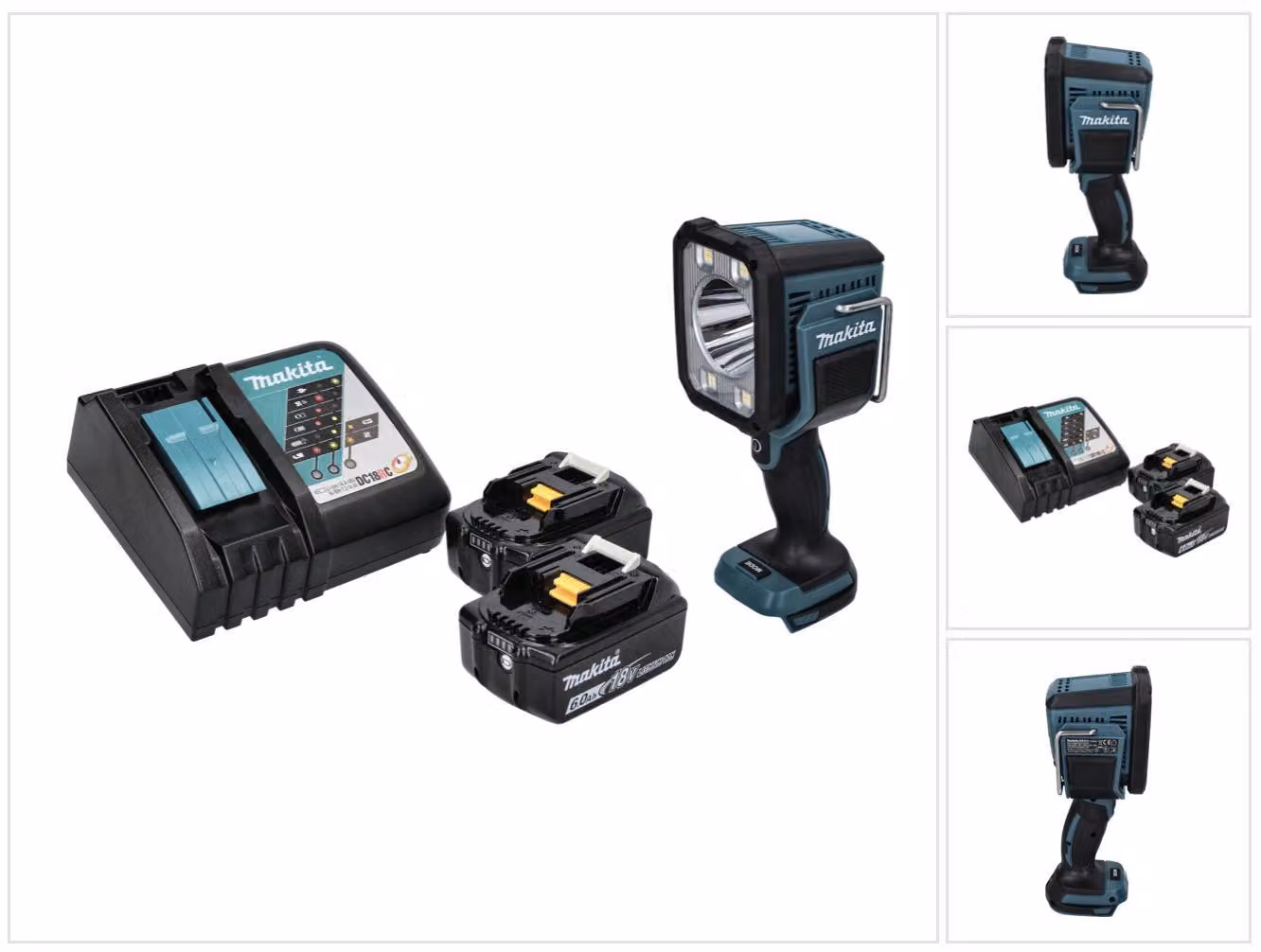 Makita DML 812 RG Torcia portatile LED a batteria 18 V 1250 lm + 2x batteria ricaricabile 6,0 Ah + caricatore