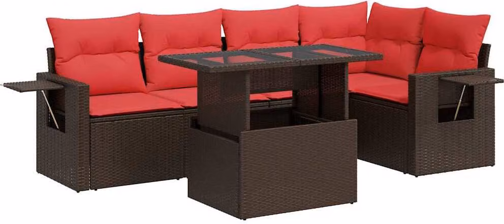 Set Divano Giardino 6 pz con Cuscini Marrone Polyrattan Acacia