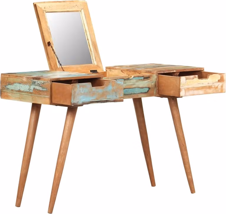 The Living Store Comò con specchio 112x45x76 cm in legno massiccio antico