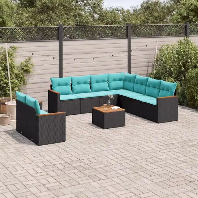 Set Divani da Giardino 10 pz con Cuscini Nero in Polyrattan 3226106