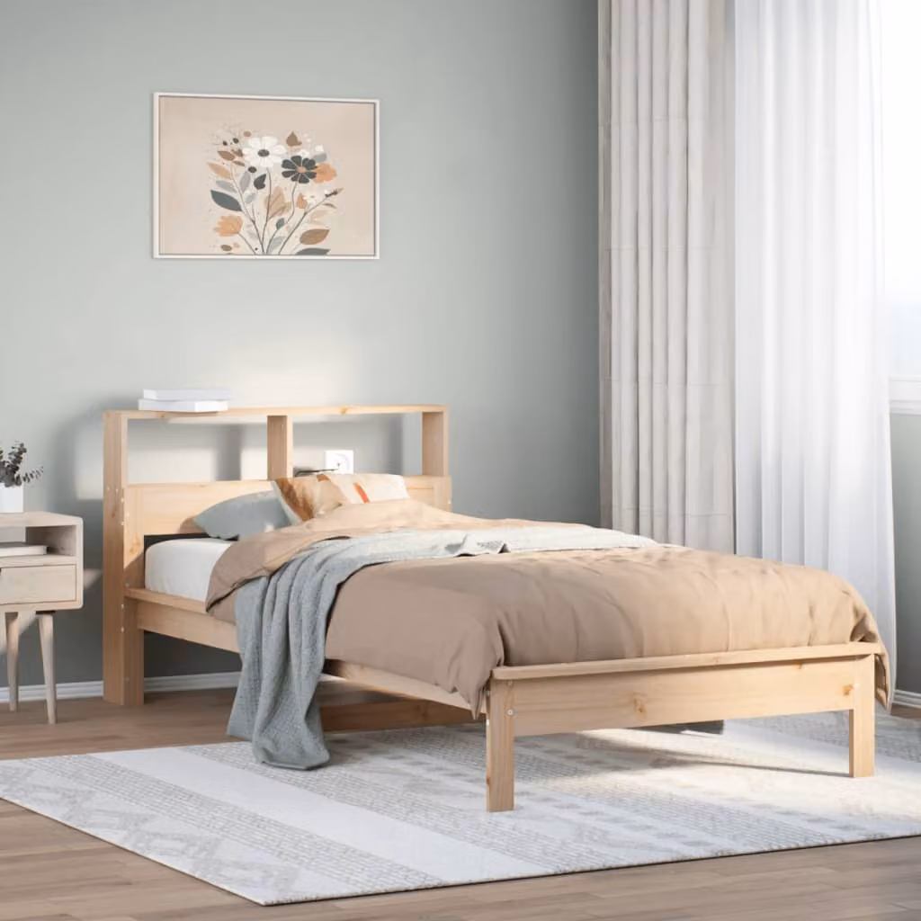 vidaXL Letto Libreria in Legno di Pino Rustico Marrone con Ripiani Laterali L/P/H: 200 x 100 x 112 cm