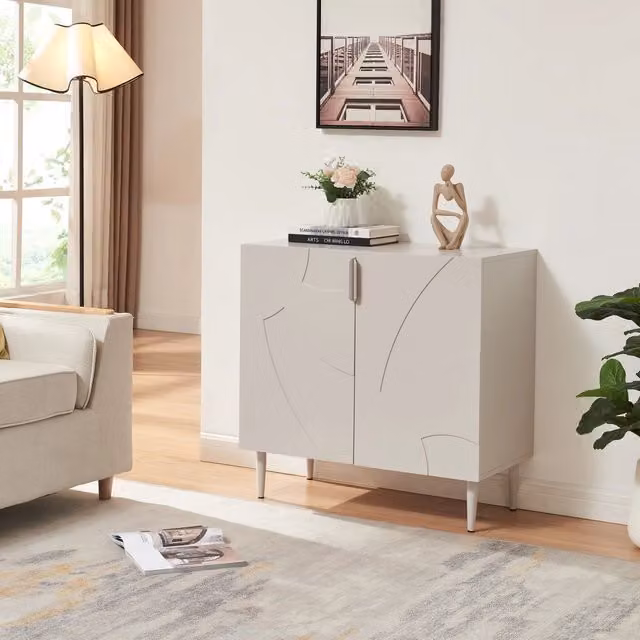 Credenza Bassa Starvili en.casa con 2 Ante, Madia Moderna Beige, L: 76 cm, H: 75 cm, P: 38 cm