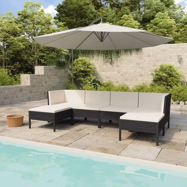 Set Divani da Giardino 6 pz con Cuscini in Polyrattan Nero 3056962