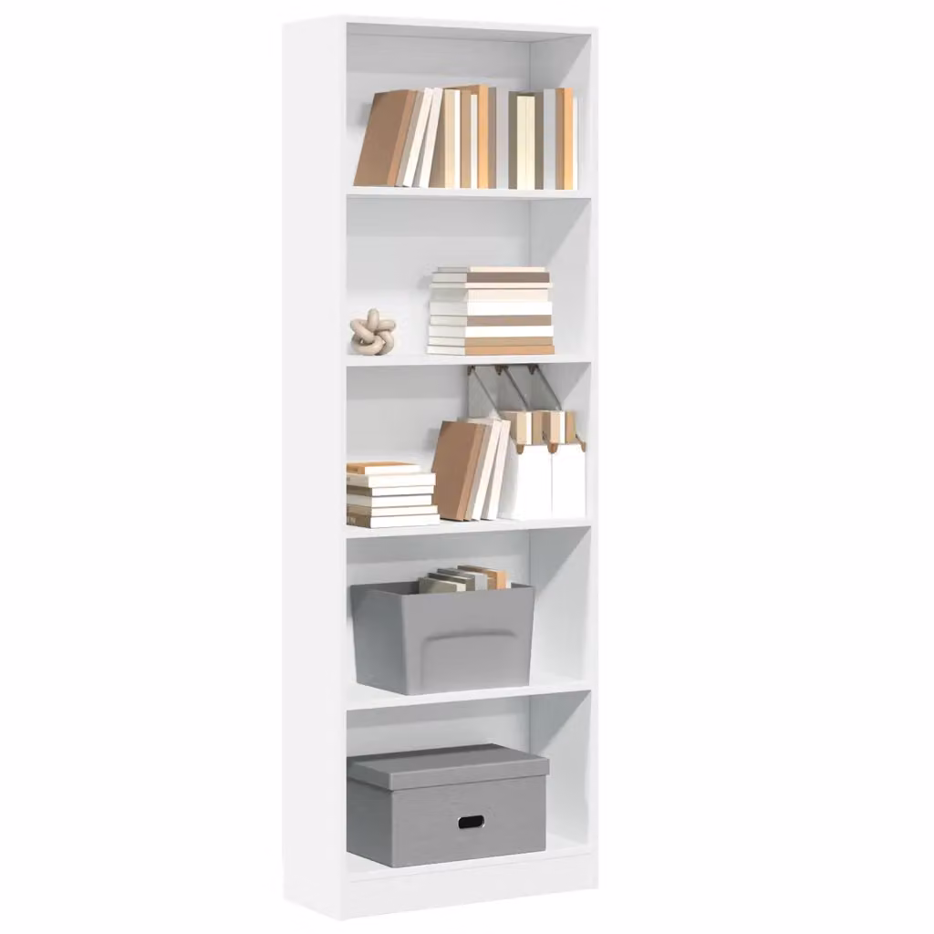 Libreria bianca vidaXL in legno e MDF con pannello posteriore, design minimalista, L 60 cm x P 24 cm x H 176 cm