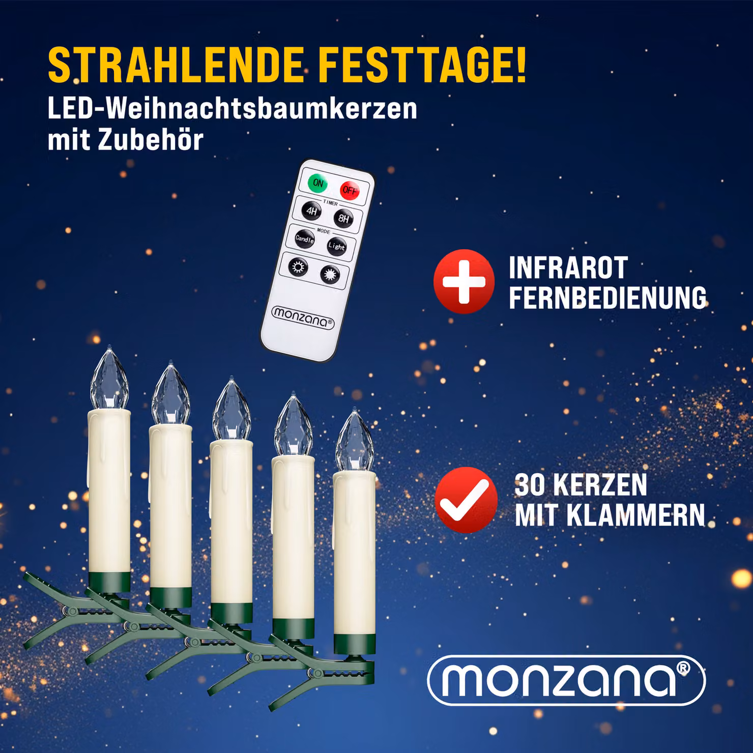 Set di 30 candele a LED bianche Monzana per albero di Natale con effetto flickering, timer e telecomando – 2