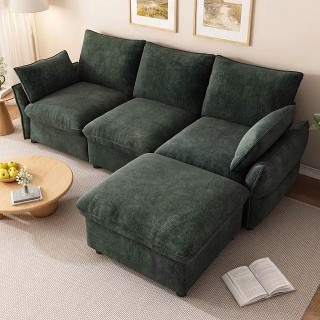 Divano angolare 3 posti con poggiapiedi ¨C Minimal ¨C verde scuro tessuto 222,5x154,5x76,5 cm