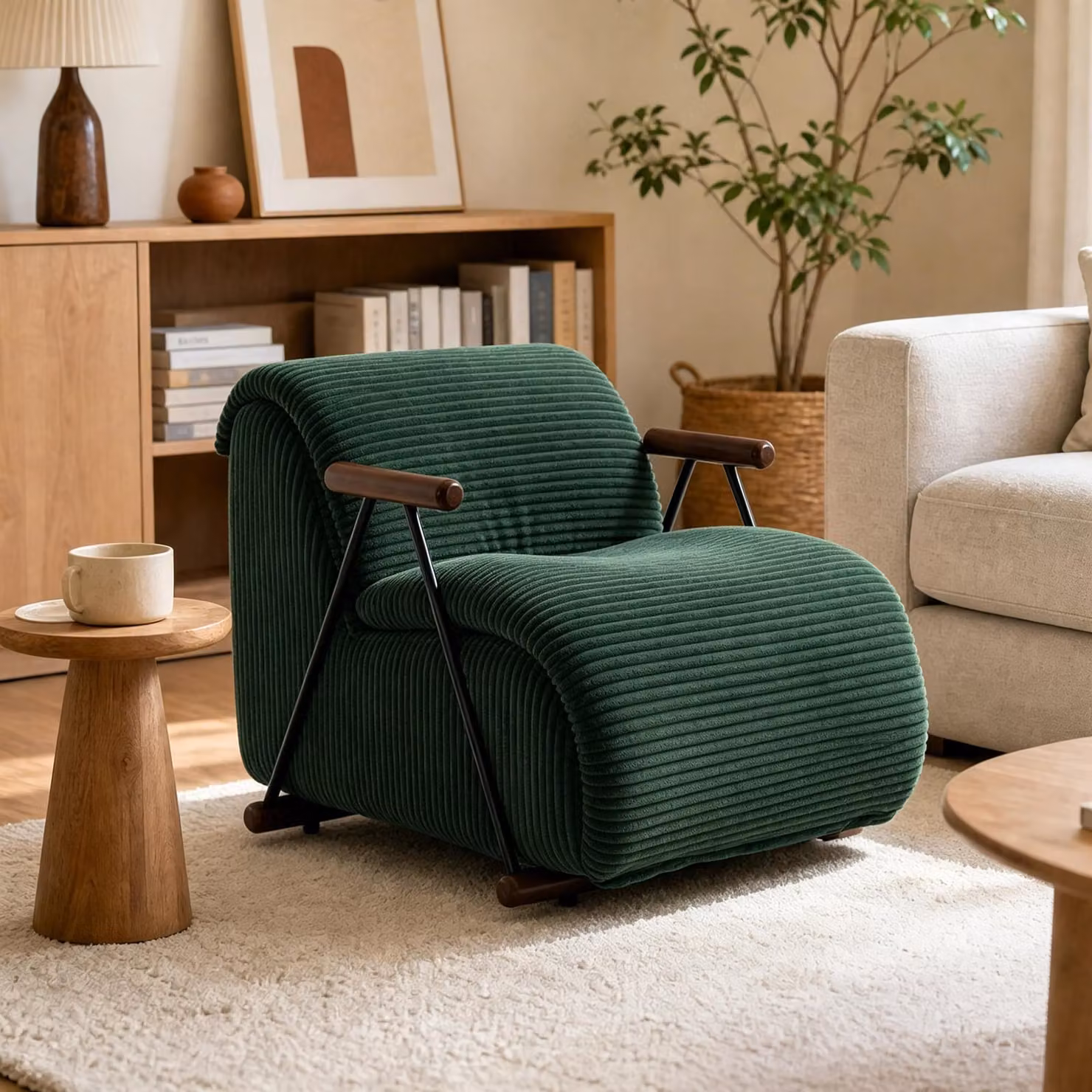 Poltrona relax LVHOM con rete a doghe, poltrona ergonomica per la televisione, poltrona lounge imbottita con braccioli, poltrona da lettura XXL, colore verde corda