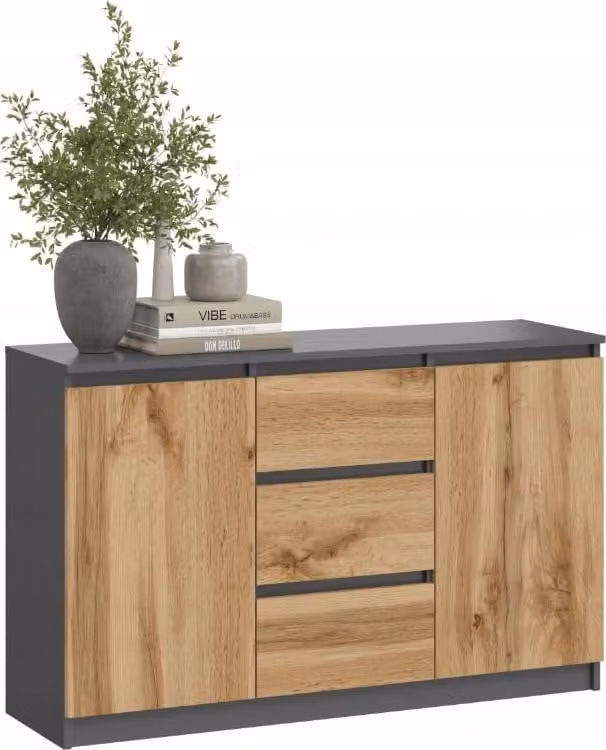 BDW, cassettiera con cassetti, 120×97 cm, COCO, 2D4SZ, grafite / rovere Wotan 2d3sz