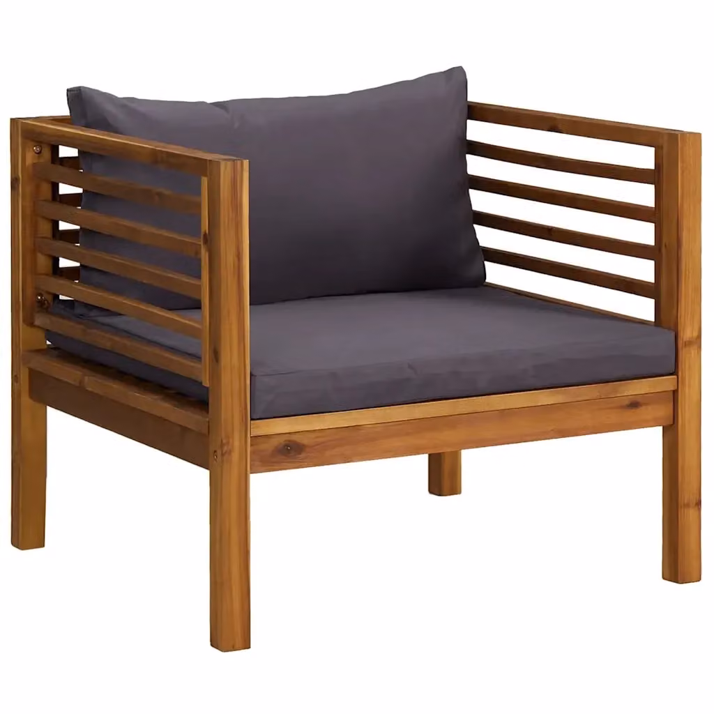 Sedia da giardino moderna con braccioli in legno di acacia massello e cuscini grigi – 2