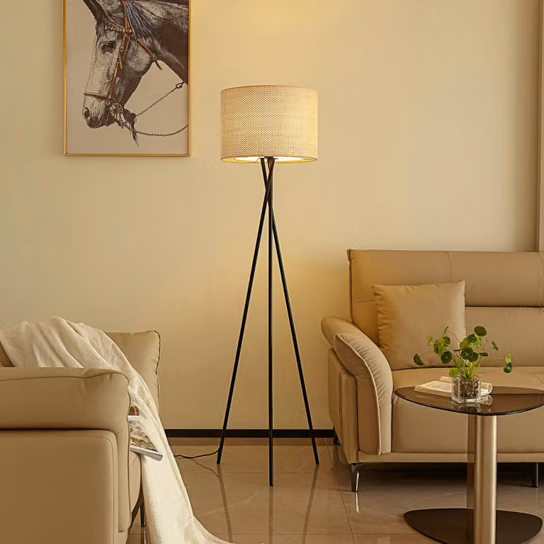 Lampada da terra Soula Lindby, Crema / Ambra, Soggiorno / Sala da pranzo, Plastica, Campagna / Rustiche, Lampada da terra