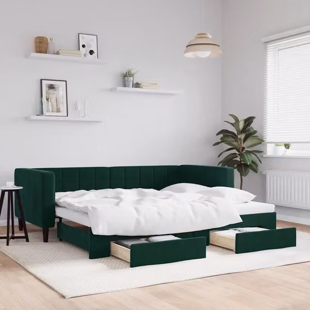 Divano Letto Estraibile Cassetti-Sofa Letto-Daybed Verde Scuro 80x200cm Velluto 357276