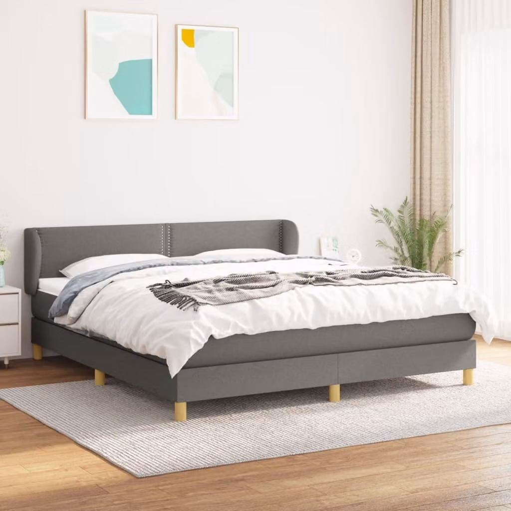 The Living Store Letto a molle con materasso grigio scuro 180x200 cm in tessuto