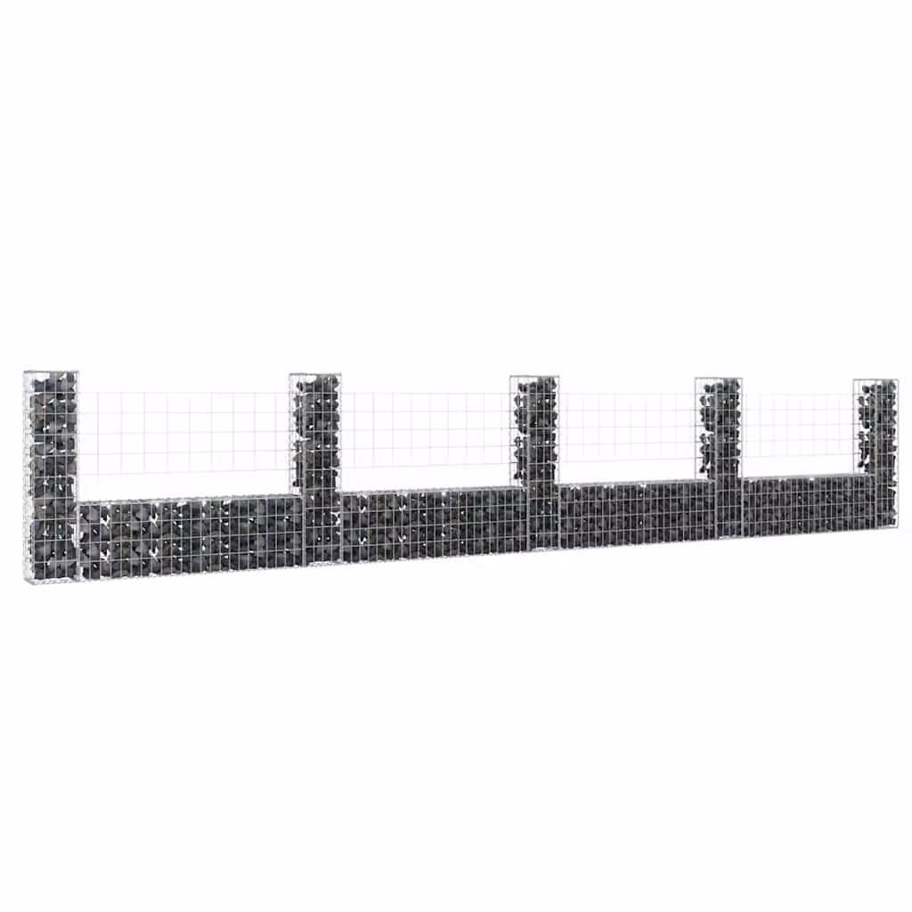 Cesto Gabbione a U vidaXL in metallo grigio con 5 pali in ferro L: 500 cm, P: 20 cm, H: 100 cm