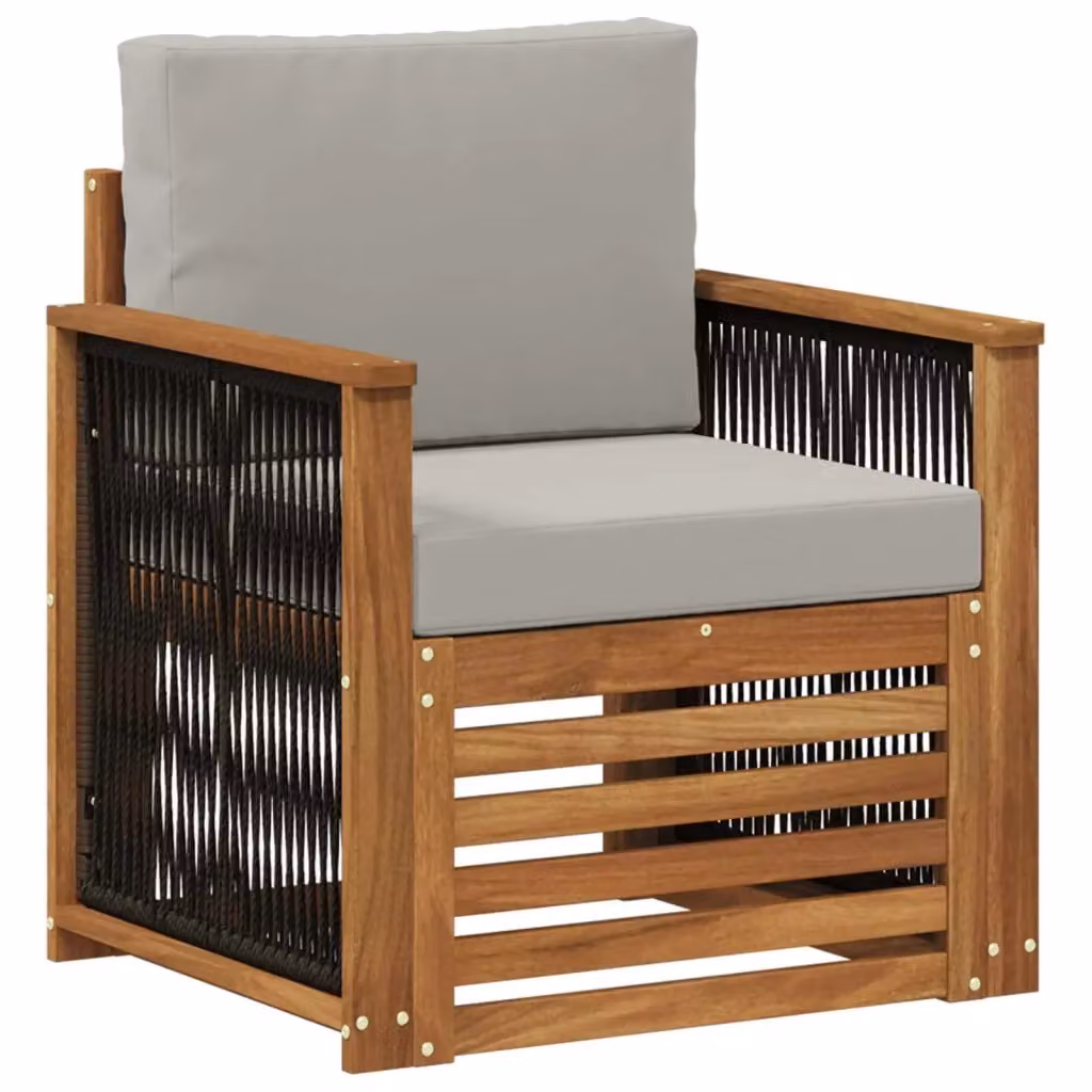Divano centrale componibile per esterno Design In in legno di acacia con cuscini beige e grigio – 2