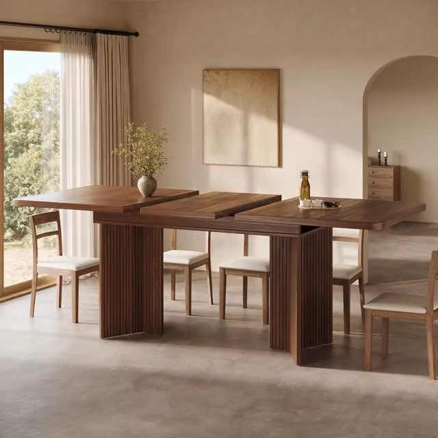 Tavolo da pranzo allungabile rettangolare ¨C Minimal ¨C rovere chiaro/noce 120-160cm gambe a V